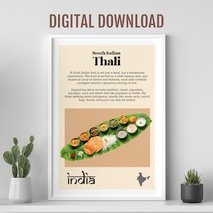 South Indian Thali poster, Desi Indian food art, Asian food platter, Colourful Indian food print, Desi wall art, Restaurant Kitchen wall art
