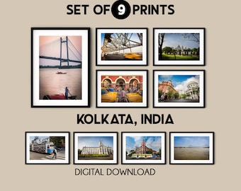 Kolkata prints, Travel poster, Set of 9 prints, Landscape photography, Kolkata art print, Gallery wall art, India wall art, India poster