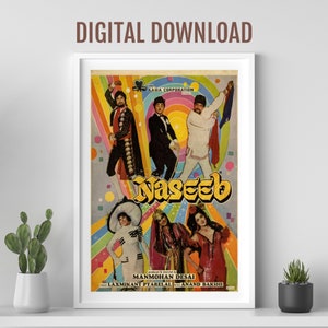 Naseeb movie poster, Desi Wall art, Bollywood movie poster, retro Bollywood poster, Amitabh  Bachchan, Indian film poster, Rishi Kapoor