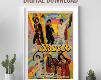 Naseeb Movie Poster, Desi Wall Art, Bollywood Movie Poster, Retro