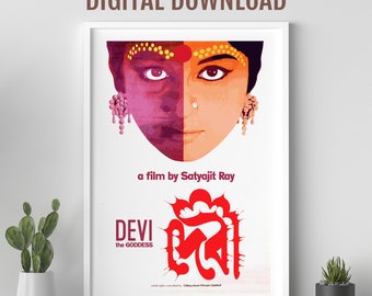 Devi movie poster, Satyajit Ray, Devi the Goddess, Bengali movie poster, Desi Wall art, retro Bollywood poster, Indian film poster