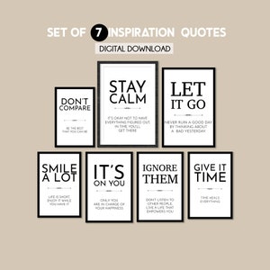 Set of 7 Inspirational word art prints, Positive Affirmations, Motivational messages, Home decor, Print quotes, Motivational office prints