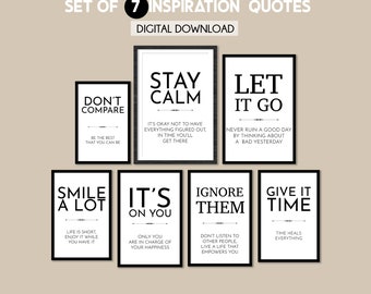 Set of 7 Inspirational word art prints, Positive Affirmations, Motivational messages, Home decor, Print quotes, Motivational office prints