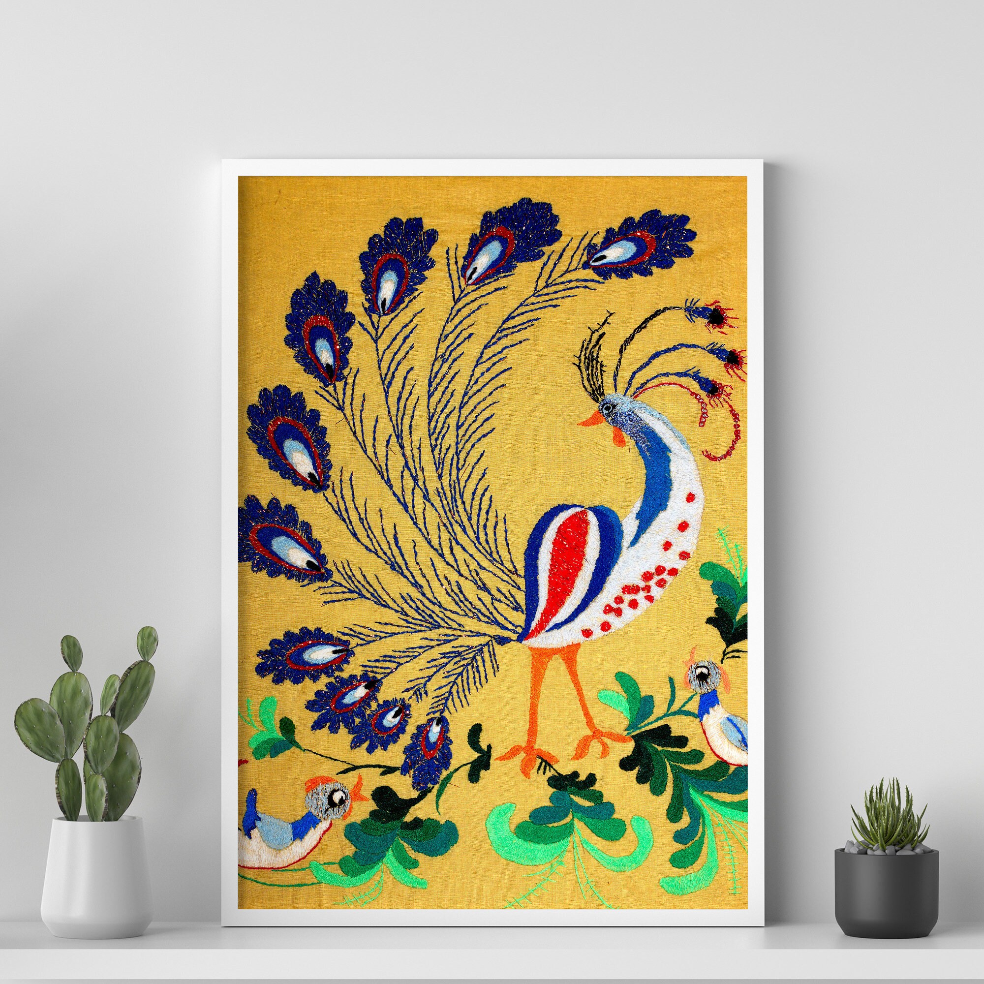 Embroidery Wall Decor, Set of 7 Vintage Prints, Living Room Decor