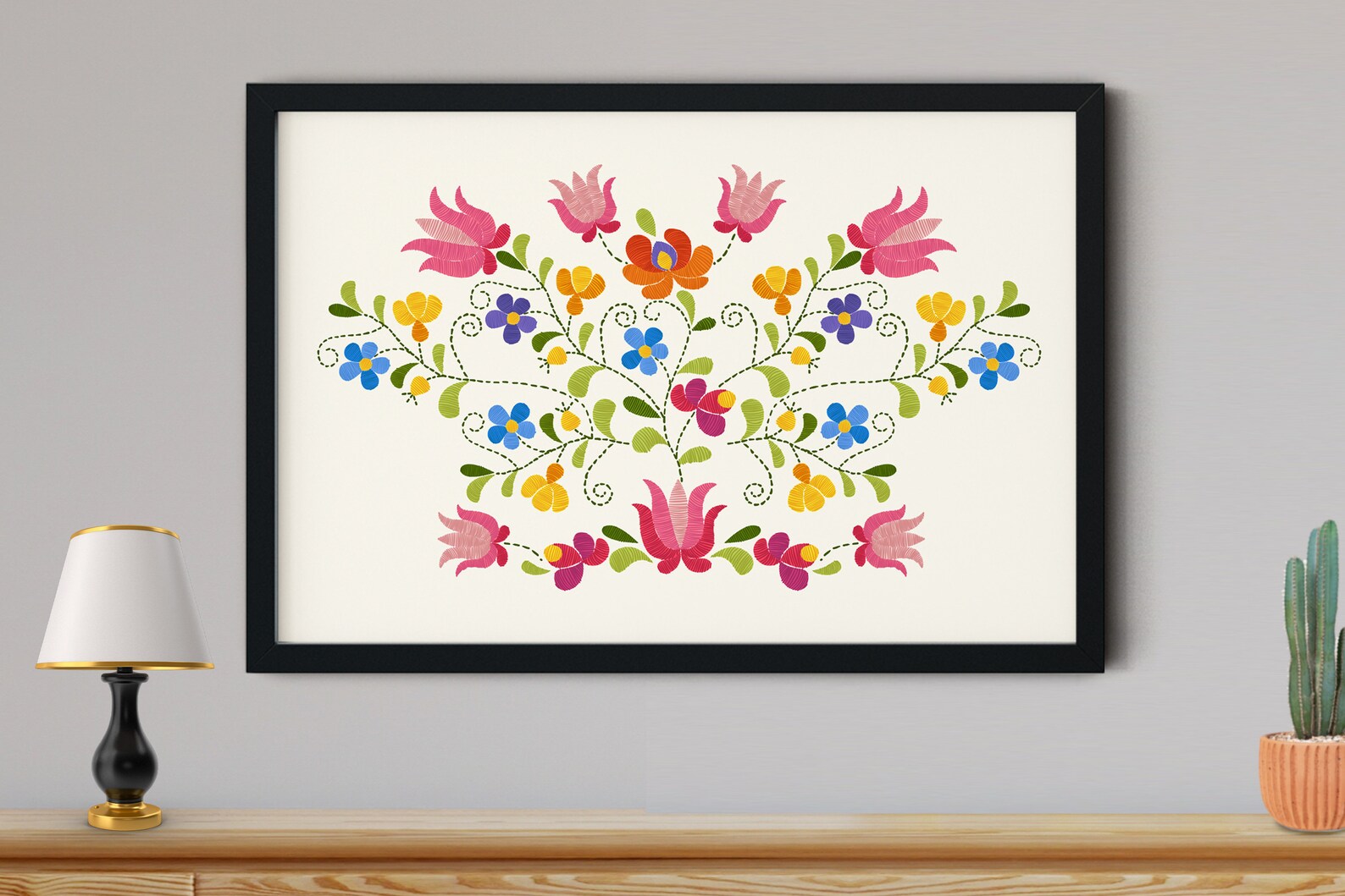 Embroidery Wall Decor, Set of 7 Vintage Prints, Living Room Decor