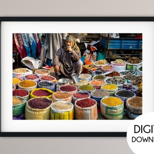 スパイスを売るカシミール人、カシミールのポスター、都市景観、インドのポスター、インドの写真、印刷可能な壁アート、旅行ポスター、デジタルダウンロード