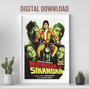 Muqaddar ka Sikandar Filmplakat, Desi Wandkunst, Bollywood Filmplakat, Retro Bollywood Plakat, Amitabh Bachchan, indisches Filmplakat,