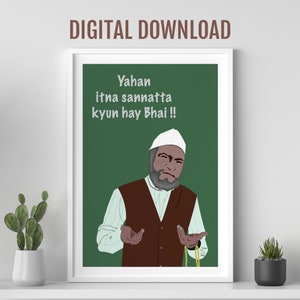 Sholay movie poster, Rahim Chacha, Itna sannatta kyon hai, Hindi movie dialogue, Desi Wall art, Bollywood movie poster, Indian film poster