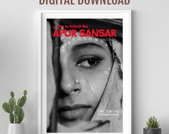 Apur Sansar movie poster, Satyajit Ray, The World of Apu, Bengali movie poster, Desi Wall art, retro Bollywood poster, Indian film poster