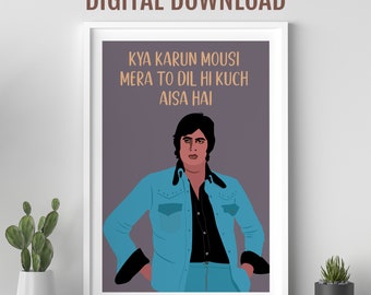 Cartel de la película Sholay, Jai y Veeru, Amitabh, diálogo de la película hindi, arte de Desi Wall, cartel de la película india de Bollywood, arte pop de la cultura india