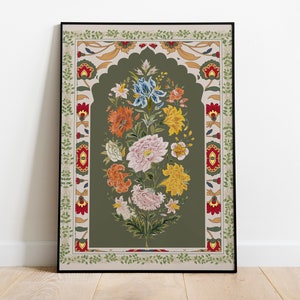 Set of 4 Colourful Indian floral art, Living room decor, Mughal art prints, Gallery wall set, Indian painting, Boho wall art printable image 8