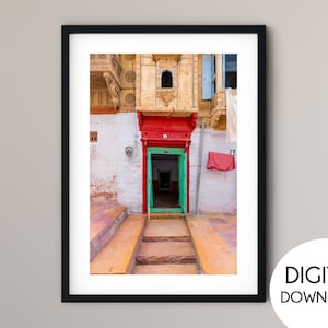 Entrance to Indian home, Jaisalmer wall print, Rajasthan poster, India print, Indian travel poster, Photo Wall Art, retro Indian city poster