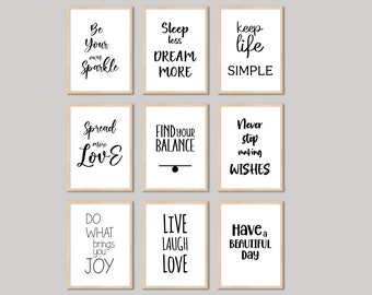 Quotes printable art, Set of 9 prints, Inspirational wall art, Positive Affirmations,  inspirational wall art, Motivational wall art