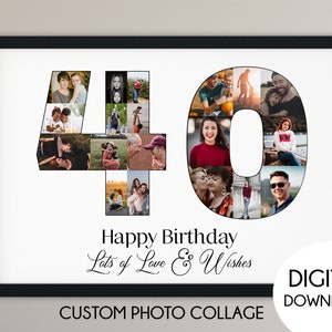 40th birthday photo collage, 40th anniversary gift, number photo collage, 40th birthday sign, Birthday gift, gift for her