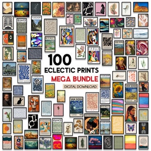 Gift set of 100 Eclectic MEGA BUNDLE Gallery wall set, Gallery wall collage, Printable eclectic wall art, Maximalist home decor, Poster set