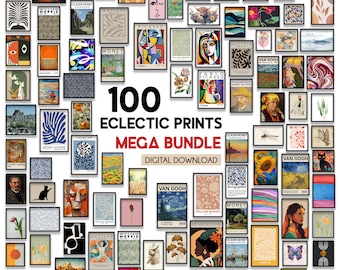 Conjunto de regalo de 100 conjunto de pared ecléctico MEGA BUNDLE Gallery, collage de pared de galería, arte de pared ecléctico imprimible, decoración maximalista del hogar, conjunto de carteles