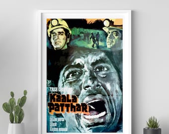 Kala Patthar movie poster, Desi Wall art, Bollywood movie poster, retro Bollywood poster, Amitabh  Bachchan, Indian film poster,