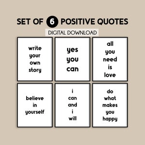 Motivation quotes, Set of 6 prints, Positive Affirmations, Inspirational print, Home decor, Print quotes, Motivational office prints