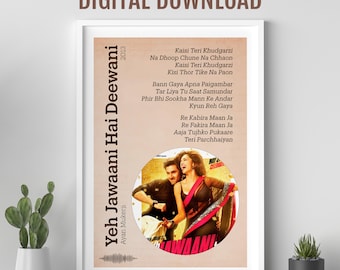 Kaisi Teri Khudgarzi Lied, Yeh Jawaani Hai Deewani Poster, Bollywood Lied Poster, indische Filmtexte, individuelles Geschenk für Bollywood Liebhaber