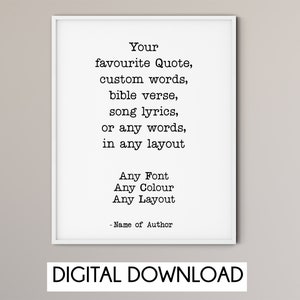 Custom Quote,  Personalized Gifts, Wall Art Poster, Fathers Day Gift, Printable Calligraphy, Song Lyrics Print, Anniversary gift,