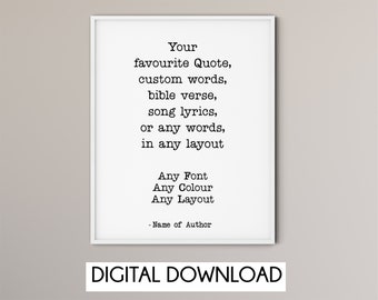 Custom Quote,  Personalized Gifts, Wall Art Poster, Fathers Day Gift, Printable Calligraphy, Song Lyrics Print, Anniversary gift,