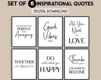 Inspirational art, Set of 6 prints, Positive Affirmations, Motivational messages, Home decor, Print quotes, Living room wall prints,