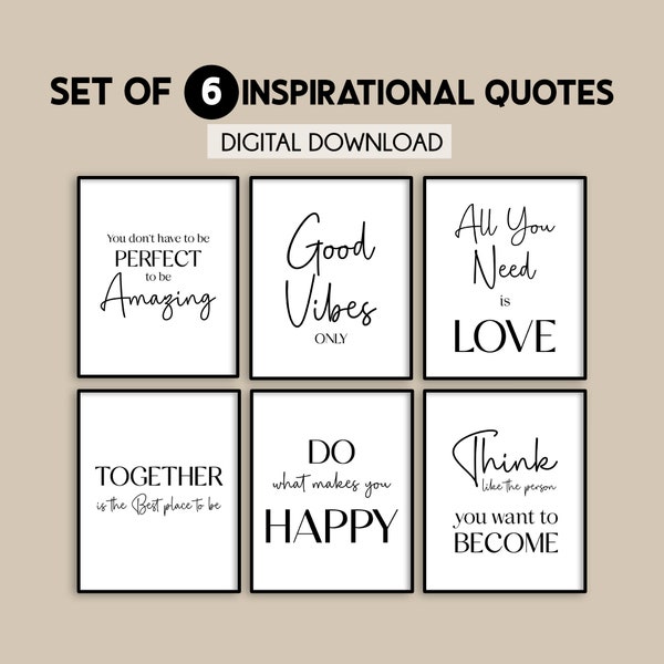 Inspirational art, Set of 6 prints, Positive Affirmations, Motivational messages, Home decor, Print quotes, Living room wall prints,