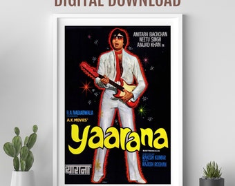 Yaarana movie poster, Desi Wall art, Bollywood movie poster, retro Bollywood poster Indian film poster, Amitabh  Bachchan, Neetu Singh