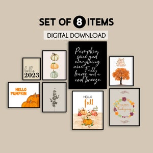 Thanksgiving printable gallery wall art bundle, Set of 8 prints, Fall printable wall art, Friendsgiving decor, Fall decorations, Autumn