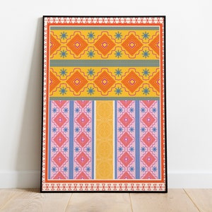 Indian folk art, Indian Mughal garden, Pichwai painting, colourful floral art, Indian painting, Indian vintage boho wall art, Indian poster