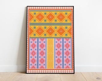 Indian folk art, Indian Mughal garden, Pichwai painting, colourful floral art, Indian painting, Indian vintage boho wall art, Indian poster
