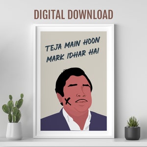 Teja Main Hoon Plakat, Mark idhar hai Dialog, Paresh Rawal, Desi Wandkunst, Bollywood Filmplakat, indisches Filmplakat, Lustige Gespräche