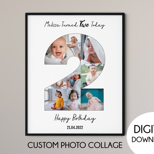 2nd Birthday photo collage, 2nd birthday gift, Birthday gift, number photo collage, 2nd birthday sign, digital collage gift for him and her