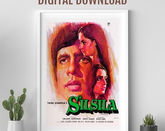 Silsila movie poster, Desi Wall art, Bollywood movie poster, retro Bollywood poster, Indian film poster, Amitabh  Bachchan, Rekha