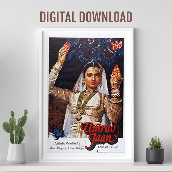 Umrao Jaan Filmplakat, Desi Wandkunst, Bollywood Filmplakat, Retro Bollywood Plakat, indisches Filmplakat, Rekha Plakat