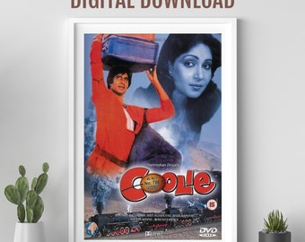 Coolie movie poster, Desi Wall art, Bollywood movie poster, retro Bollywood poster, Amitabh  Bachchan, Indian film poster,