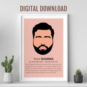 Rohit Sharma Cricket poster, Indiase sport decor, Cadeau voor cricket liefhebber, Popart poster, Celebrity poster, India Cricket teamspeler