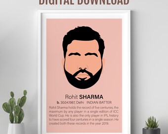 Rohit Sharma Cricket-Plakat, indische Sportdekoration, Geschenk für Cricket-Liebhaber, Pop-Art-Plakat, Promi-Plakat, Indien-Cricket-Teamspieler
