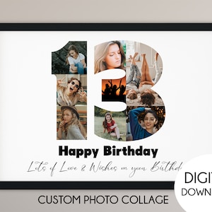 13e verjaardag fotocollage cadeau, 13e verjaardagscadeau, nummer fotocollage, 13e verjaardagsteken, verjaardagscadeau, cadeau voor hem en haar