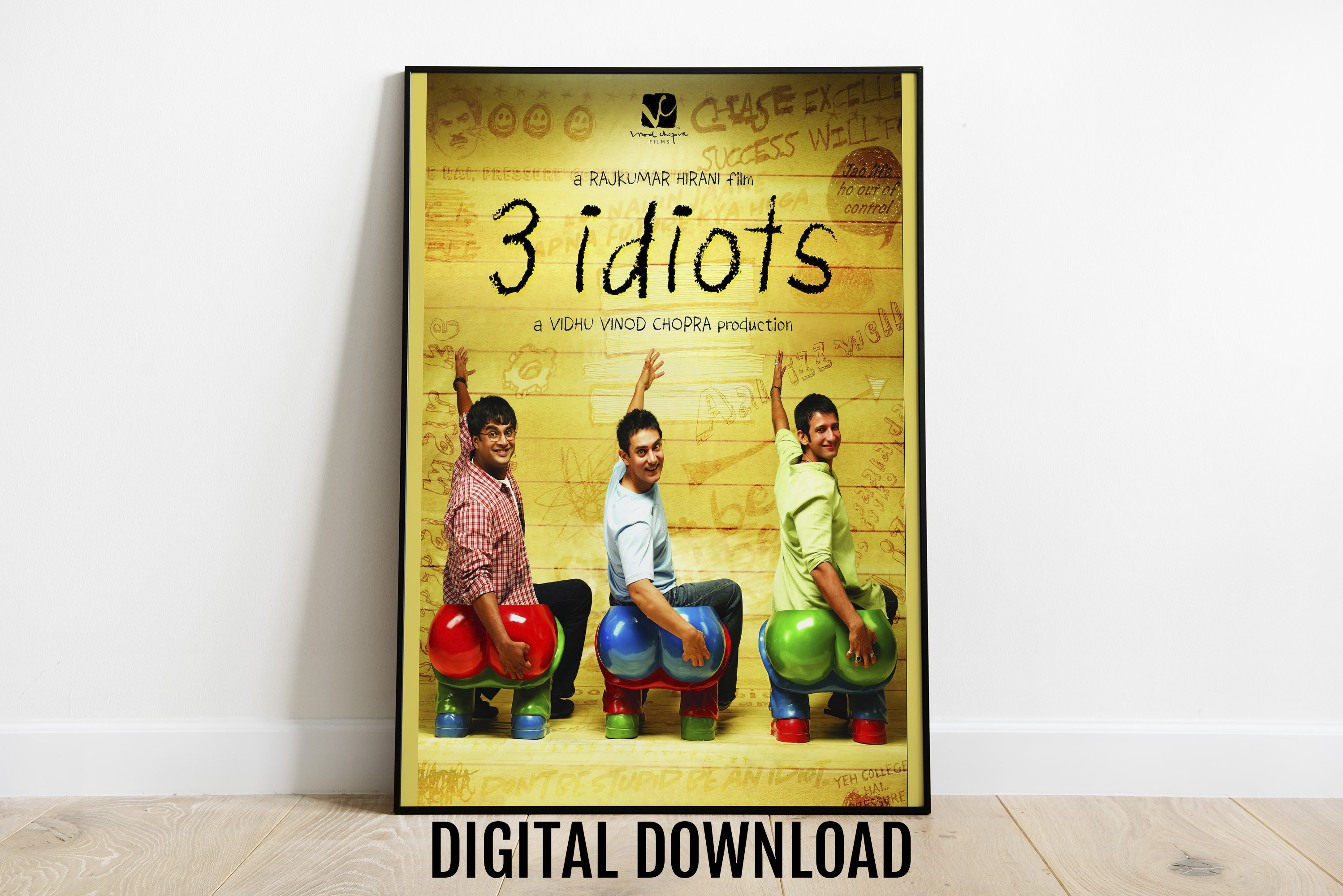 3 Idiots Movie Poster, Desi Wall Art, Bollywood Movie Poster ...