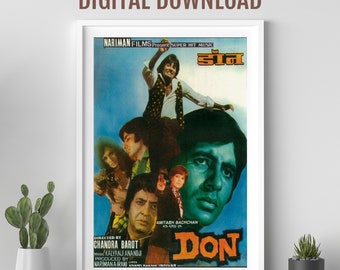 Don movie poster, Desi Wall art, Bollywood movie poster, retro Bollywood poster, Amitabh  Bachchan, Indian film poster, Don the movie