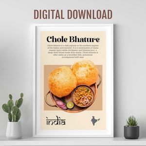 Chole Bhature poster, Desi Indian food art, Asian food art, Colourful Indian food poster, Desi wall art, Kitchen wall art, Restaurant decor