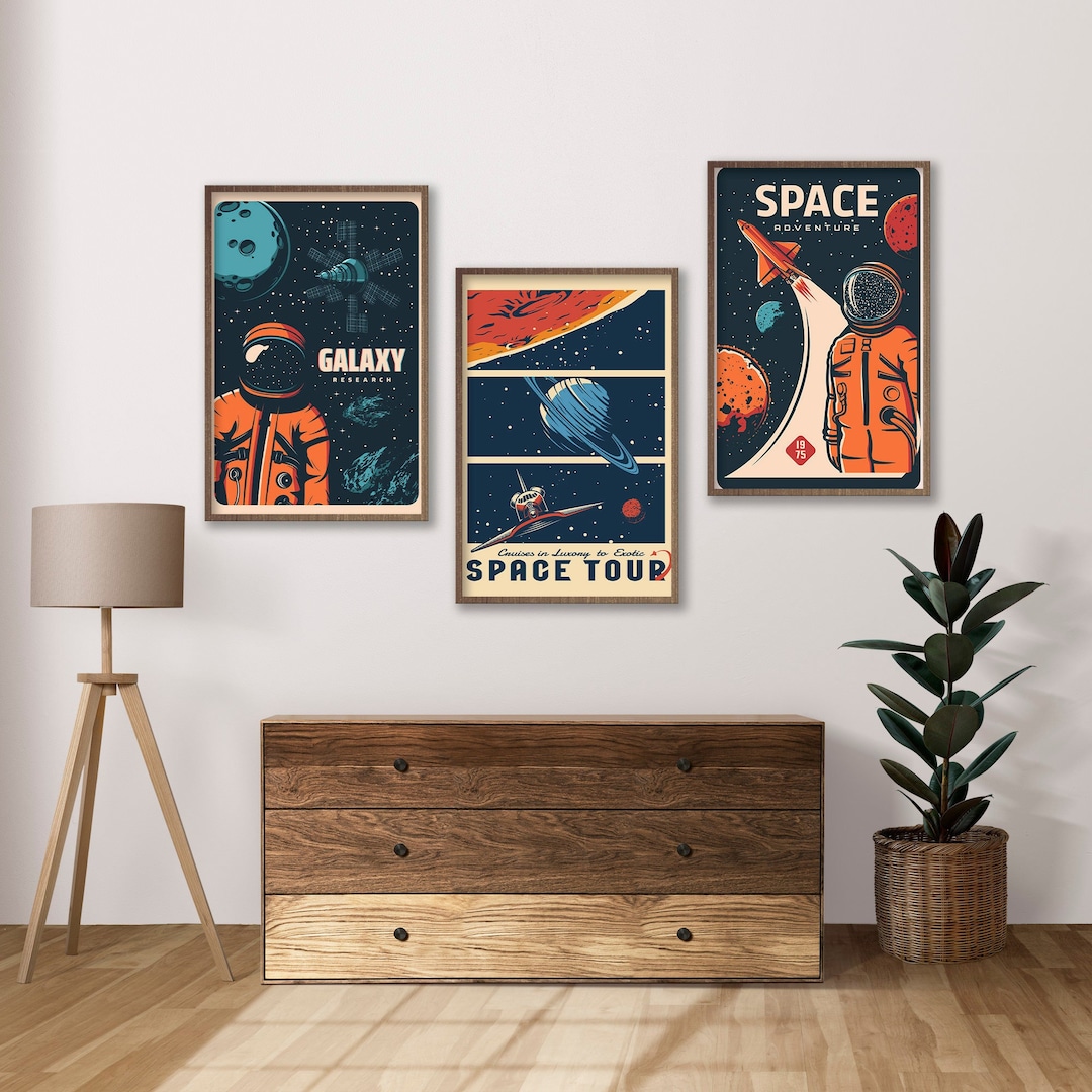 Set of 3 Space Posters, Space Wall Art, NASA Wall Art, Rocket Wall