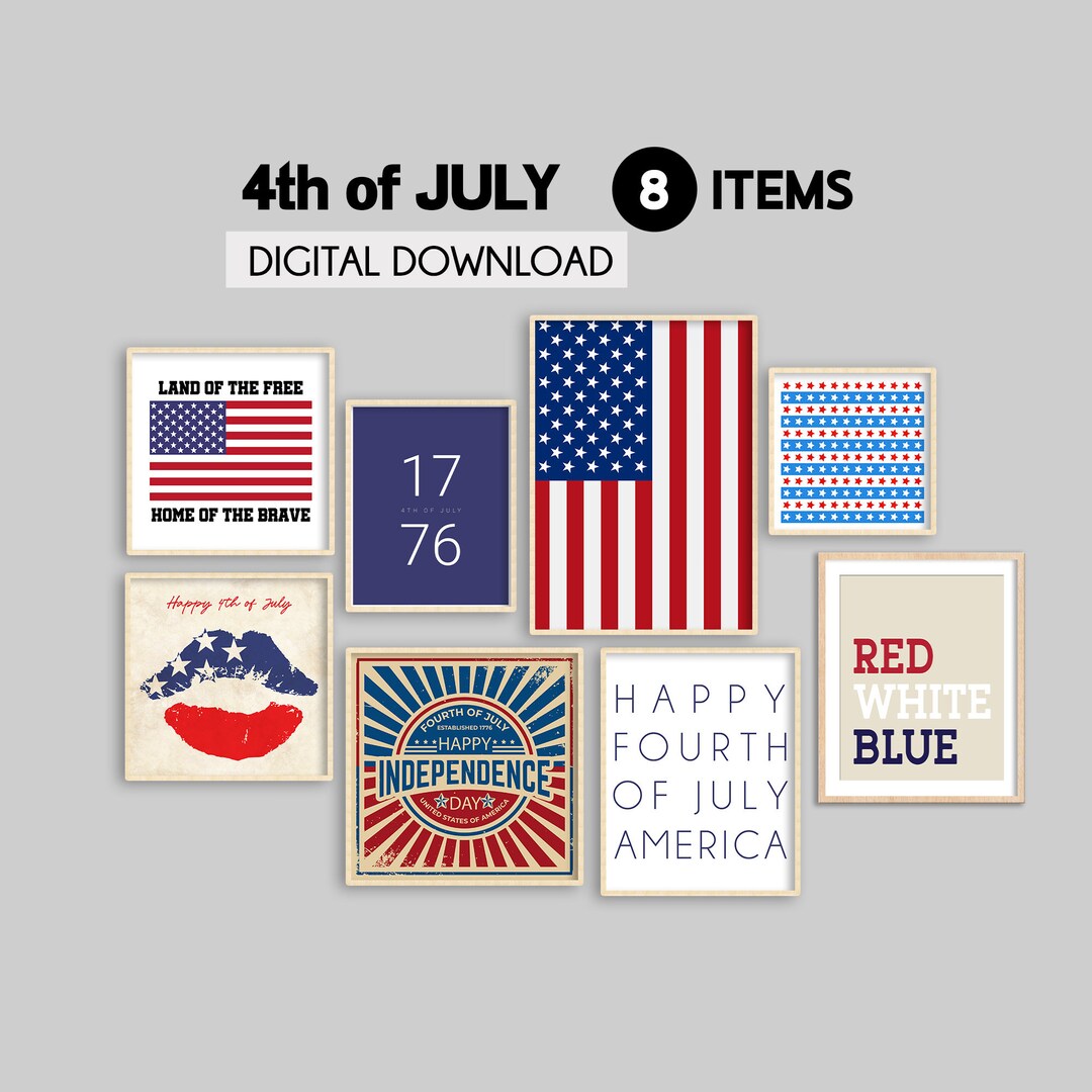 Gift Set for 4th of July Art, Fourth of July Gallery Wall Art, 4th of ...