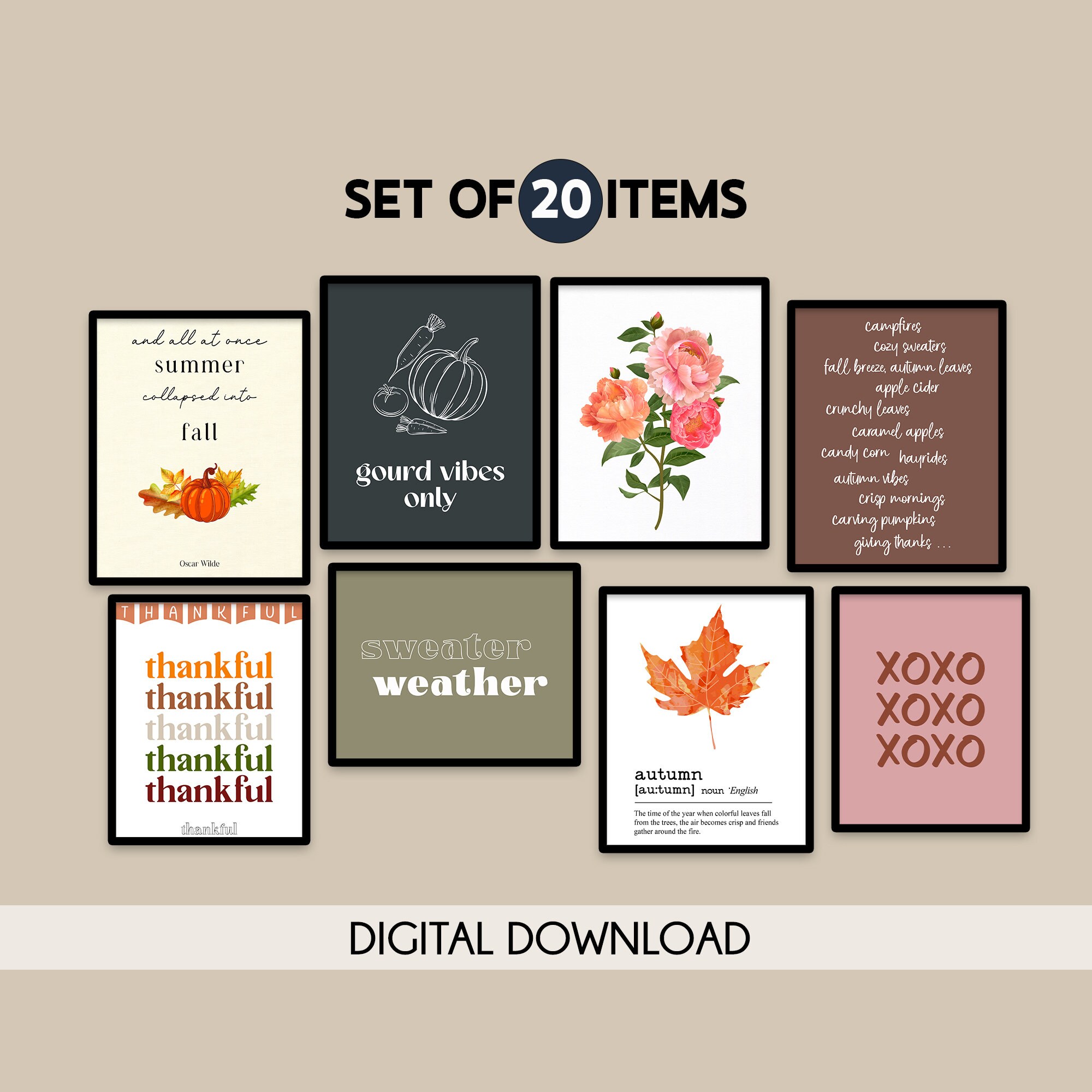 Thanksgiving Printable Gallery Wall Art Bundle Set of 20 Etsy