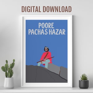 Sholay movie poster, Arre o Sambha, Kitne aadmi thei, Hindi movie dialogue, Desi Wall art, Bollywood movie poster, Indian film poster