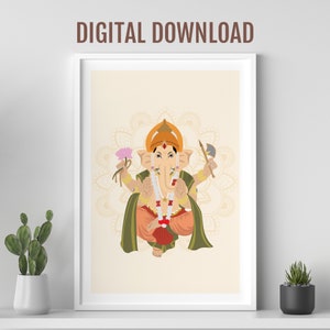 Lord Ganesha digital print, Hindu God poster, Meditation wall art, Hindu wall art, Desi art, Colourful Indian wall art, Shri Ganesha Namah