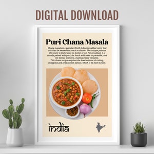 Puri Chana Masala poster, Desi Indian food art, Asian food art, Colourful Indian food, Desi wall art, Kitchen wall art, Restaurant decor