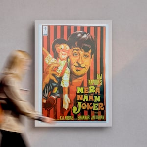 Cartel de la película Mera Naam Joker, arte de Desi Wall, cartel de la película de Bollywood, cartel retro de Bollywood, cartel de la película india, película de Raj Kapoor imagen 5
