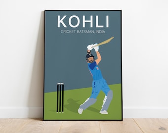 Poster di cricket Virat Kohli, arredamento sportivo indiano, regalo per gli amanti del cricket Poster pop art, poster di celebrità, giocatore di cricket indiano